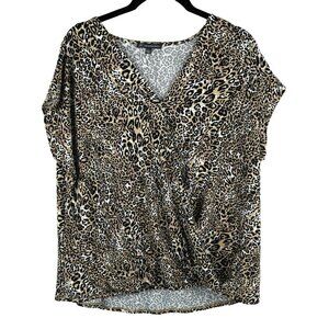 Adrianna Papell Womens Leopard Print V-Neck Blouse‎ Size L
